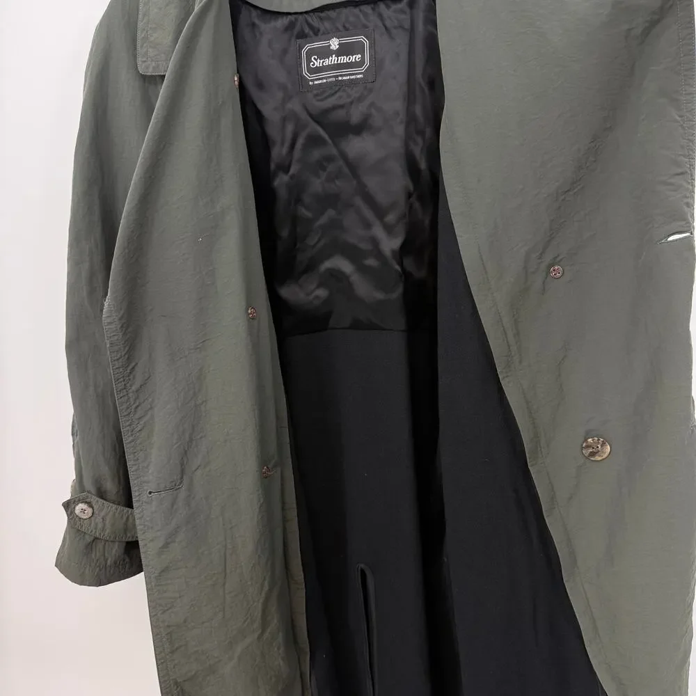 Strathmore Olive Green Wool Lined Trench Coat Men’s 40 Short Med Large